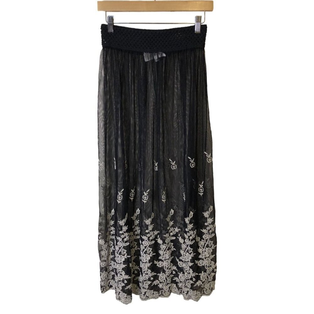 Gypsy Junkies Sheer Skirt Womens S Floral Embroidery Mesh Sheer Boho Festival